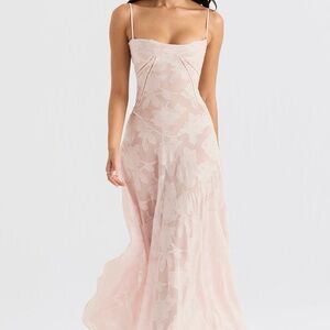House of CB Serene Blush Sheer Lace-Up Back Gown Size XS